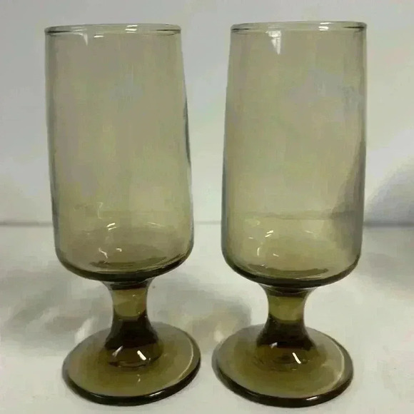 1970s Mid-Century Modern Libbey Tawny Smoke Brown Champagne Flutes- Set of 2 - Picture 1 of 8